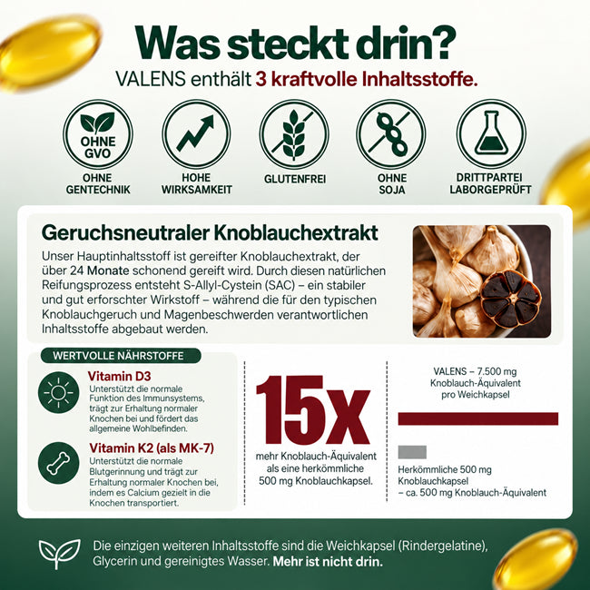 Valens® Gereifter Knoblauchextrakt - 7.500mg Geruchlose Softgels
